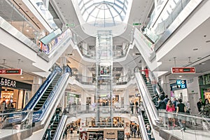 Shopping centre Lubava. Modern mall interior with shops